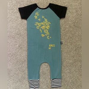 Like New Rags to Raches Teal and Black Bodysuit with Yellow Beas